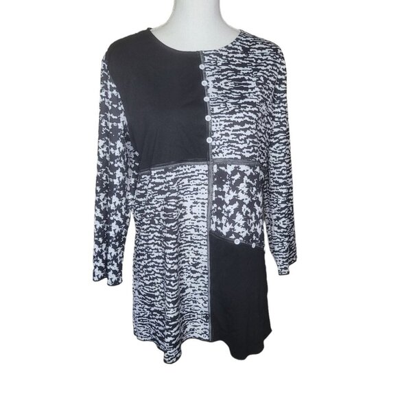 Square Pattern Blouse Patch Buttons Quilted Style Womens XL Unbranded Cotton Mix - Picture 2 of 13